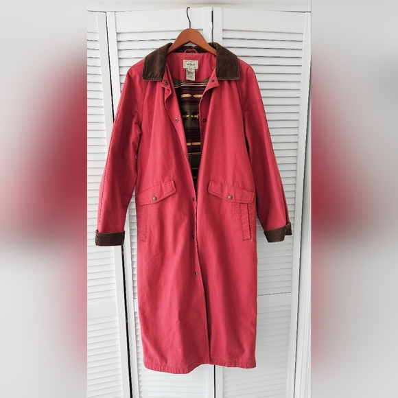 Women's Red LL Bean Duster Chore Coat - Picture 1 of 7